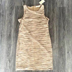 MICHAEL KORS CREW NECK ZIP BACK GOLD METALLIC DRESS size M